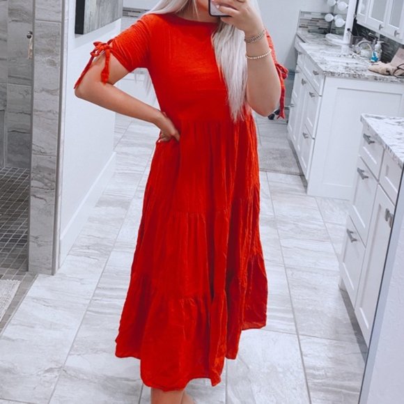 Tiered Swiss Dot Midi Dress 